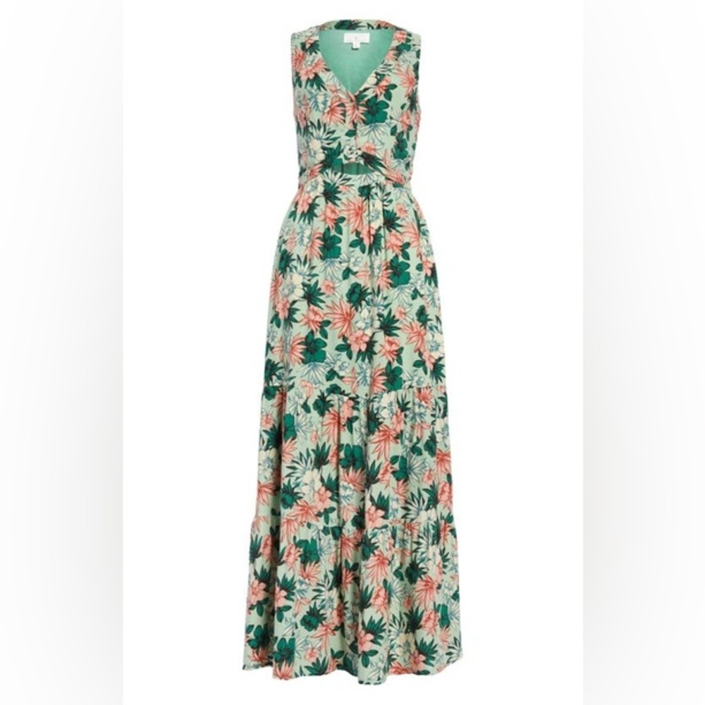 Lost + Wander Island Hopper Floral Maxi Dress In Mint Floral Green Size Large